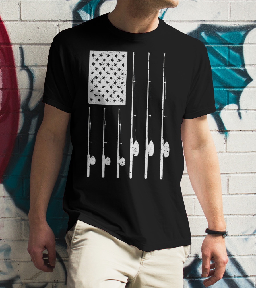 American Flag Fishing Rods USA Patriotic T-Shirt