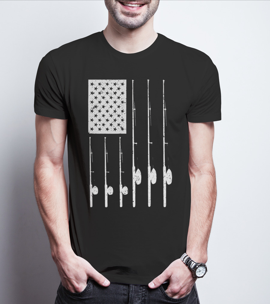 American Flag Fishing Rods USA Patriotic T-Shirt