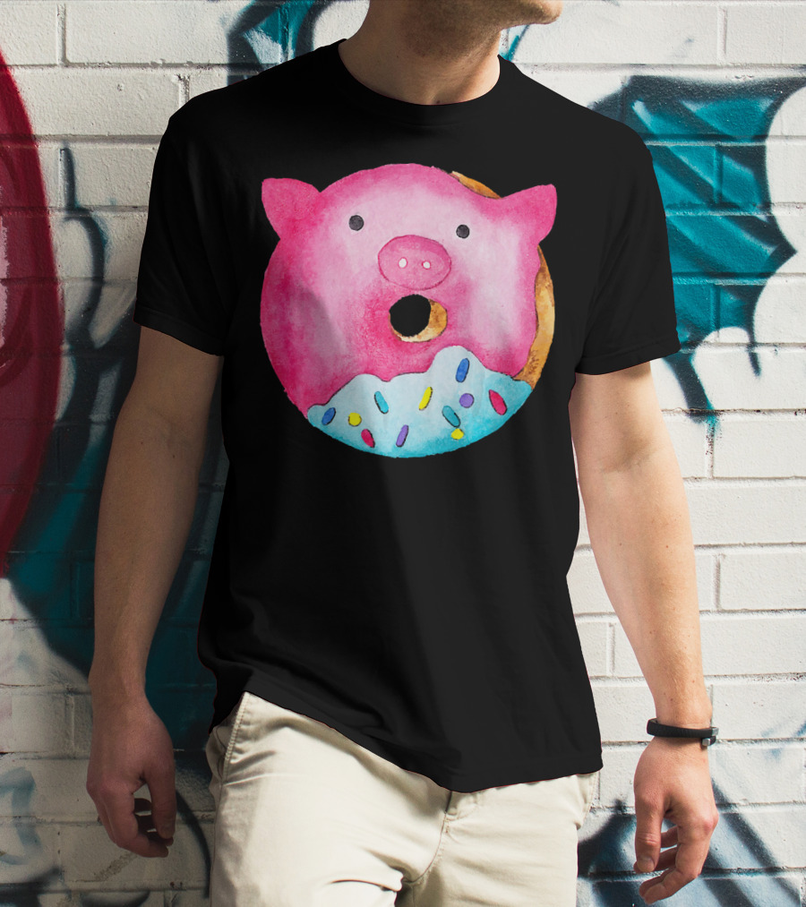 Donut Pig Watercolor Pink Frosting Sprinkles T-Shirt