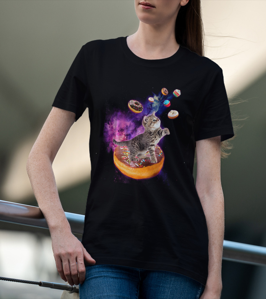 Abyssinian Cat Floating In Space With Donuts Kit T-Shirt