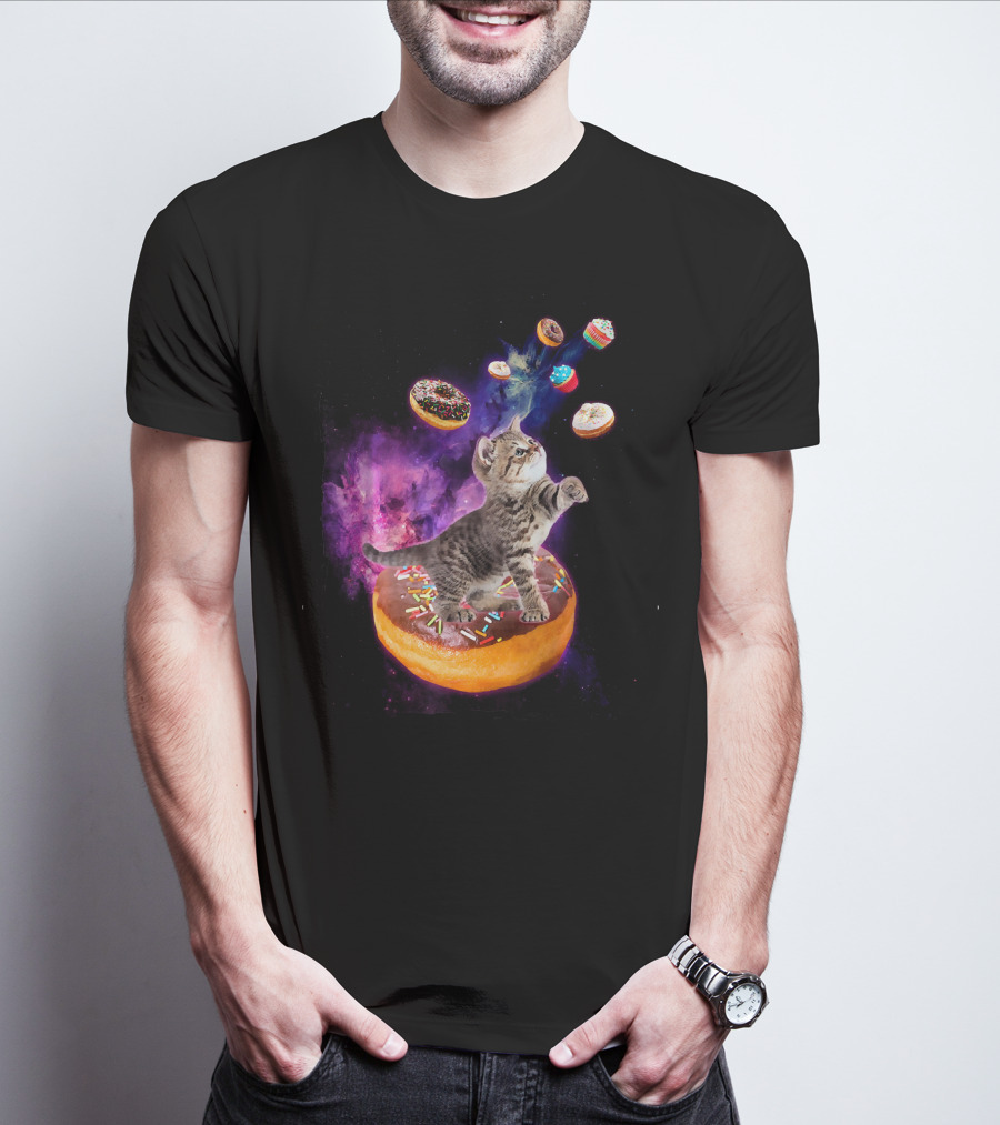 Abyssinian Cat Floating In Space With Donuts Kit T-Shirt