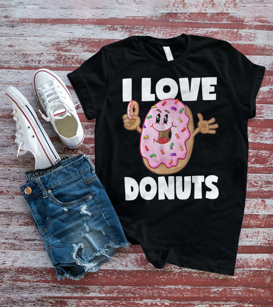I Love Donuts Funny Vintage Baked Fried Pink Frosted Sprinkles T-Shirt