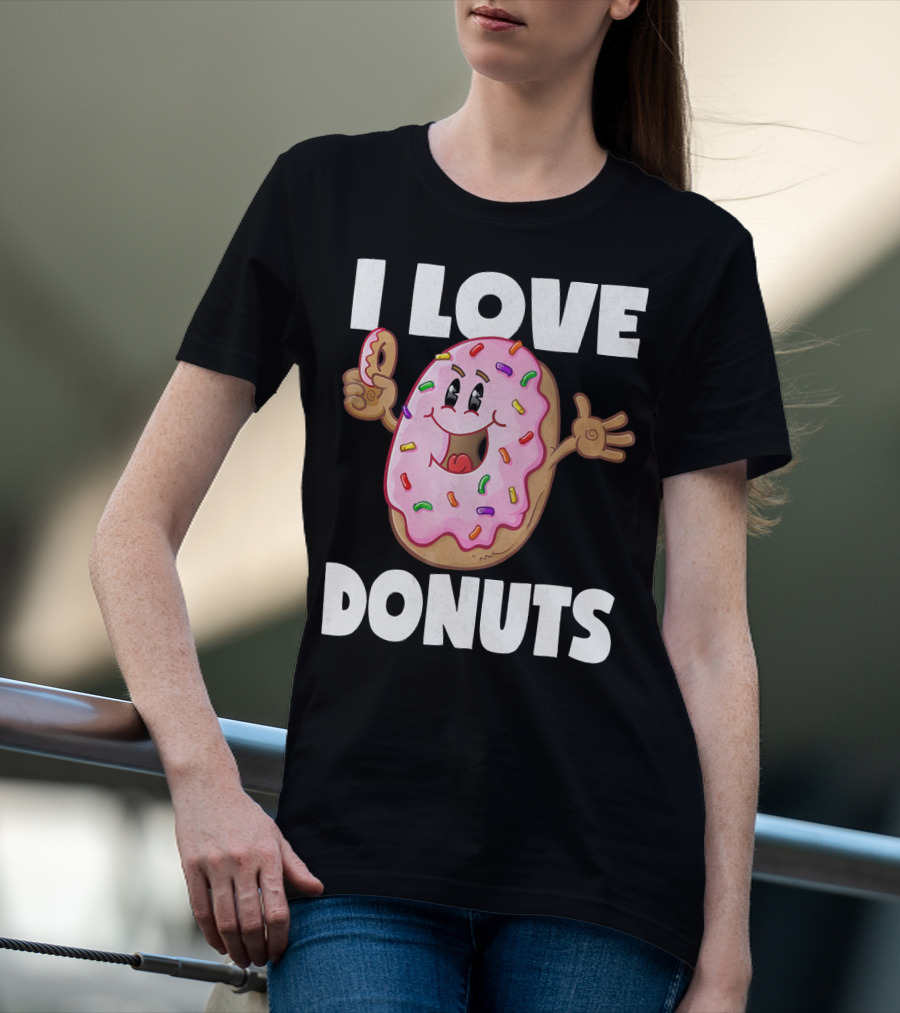 I Love Donuts Funny Vintage Baked Fried Pink Frosted Sprinkles T-Shirt