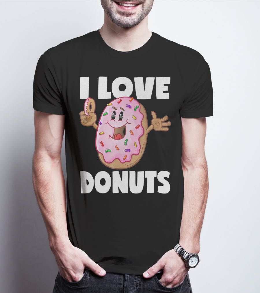 I Love Donuts Funny Vintage Baked Fried Pink Frosted Sprinkles T-Shirt