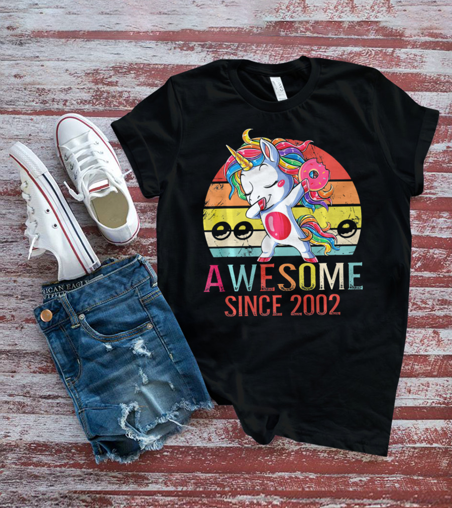 Awesome Unicorn Dabbing Donut Since 2002 T-Shirt