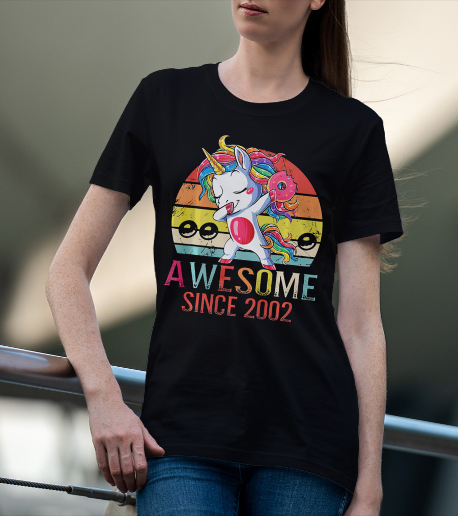 Awesome Unicorn Dabbing Donut Since 2002 T-Shirt