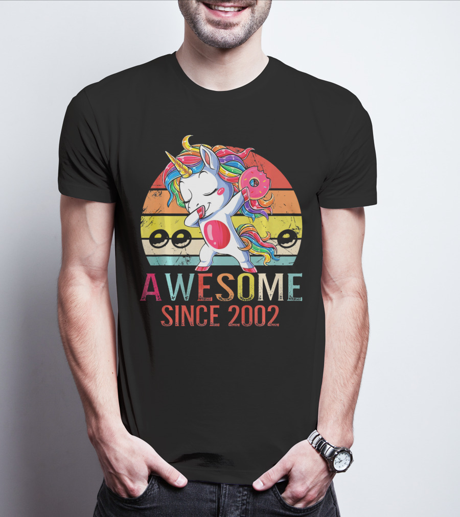 Awesome Unicorn Dabbing Donut Since 2002 T-Shirt