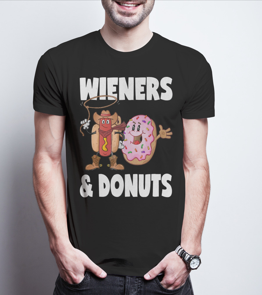 WIENERS And DONUTS Funny Vintage Hot Dog Cowboy And Happy Donut With Sprinkles T-Shirt