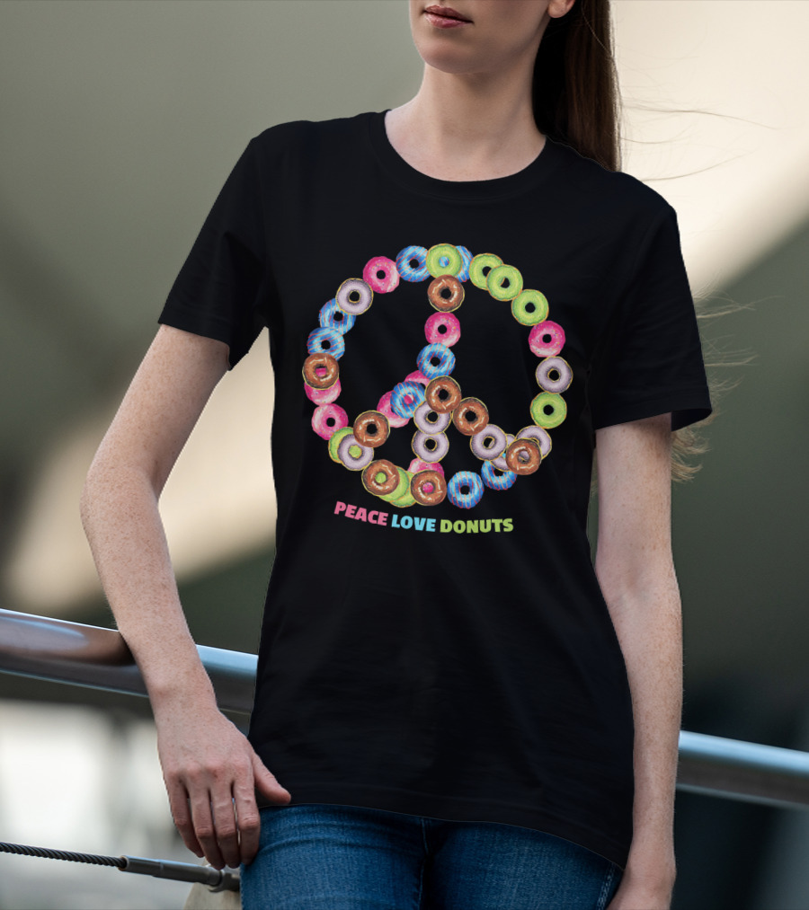Peace Love Donuts For Bakers Pastry Doughnut Peace Sign T-Shirt