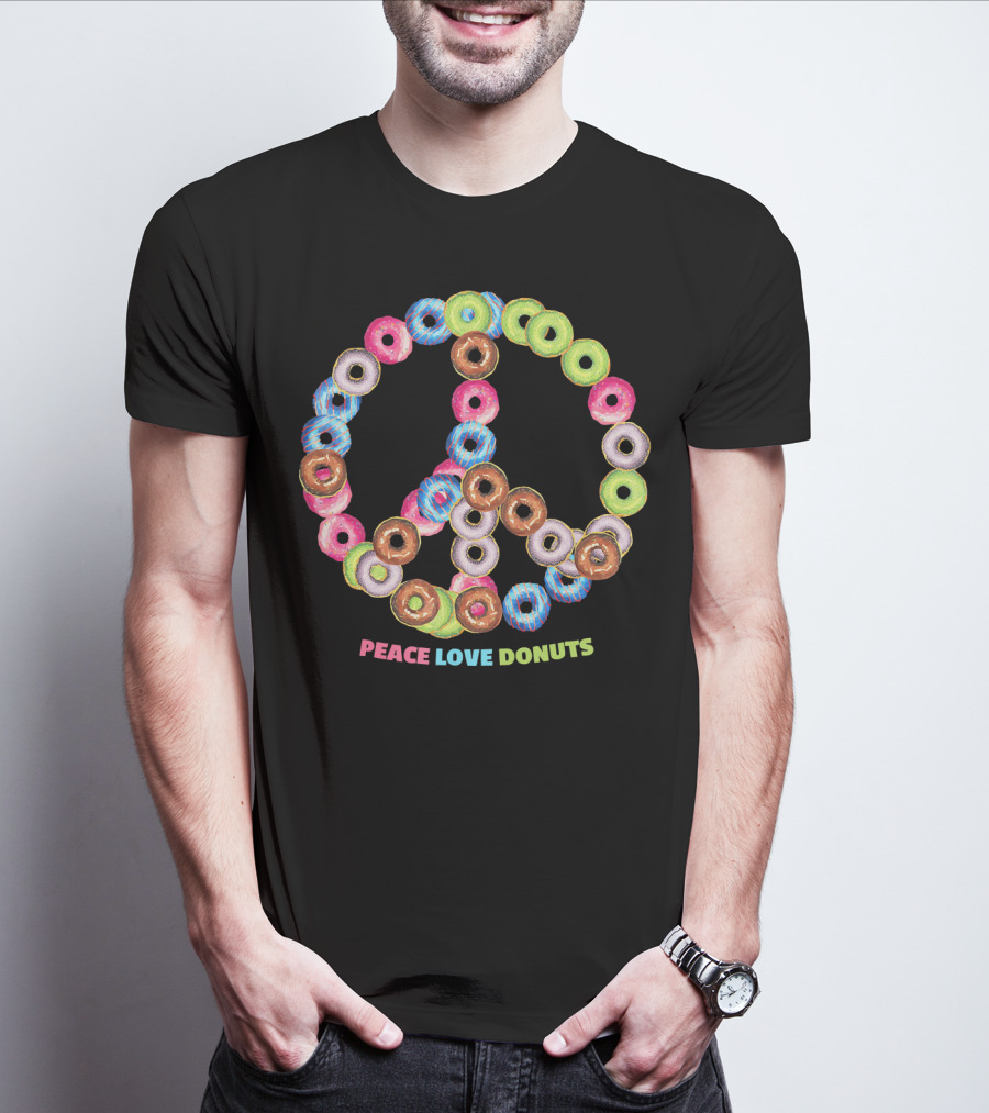 Peace Love Donuts For Bakers Pastry Doughnut Peace Sign T-Shirt