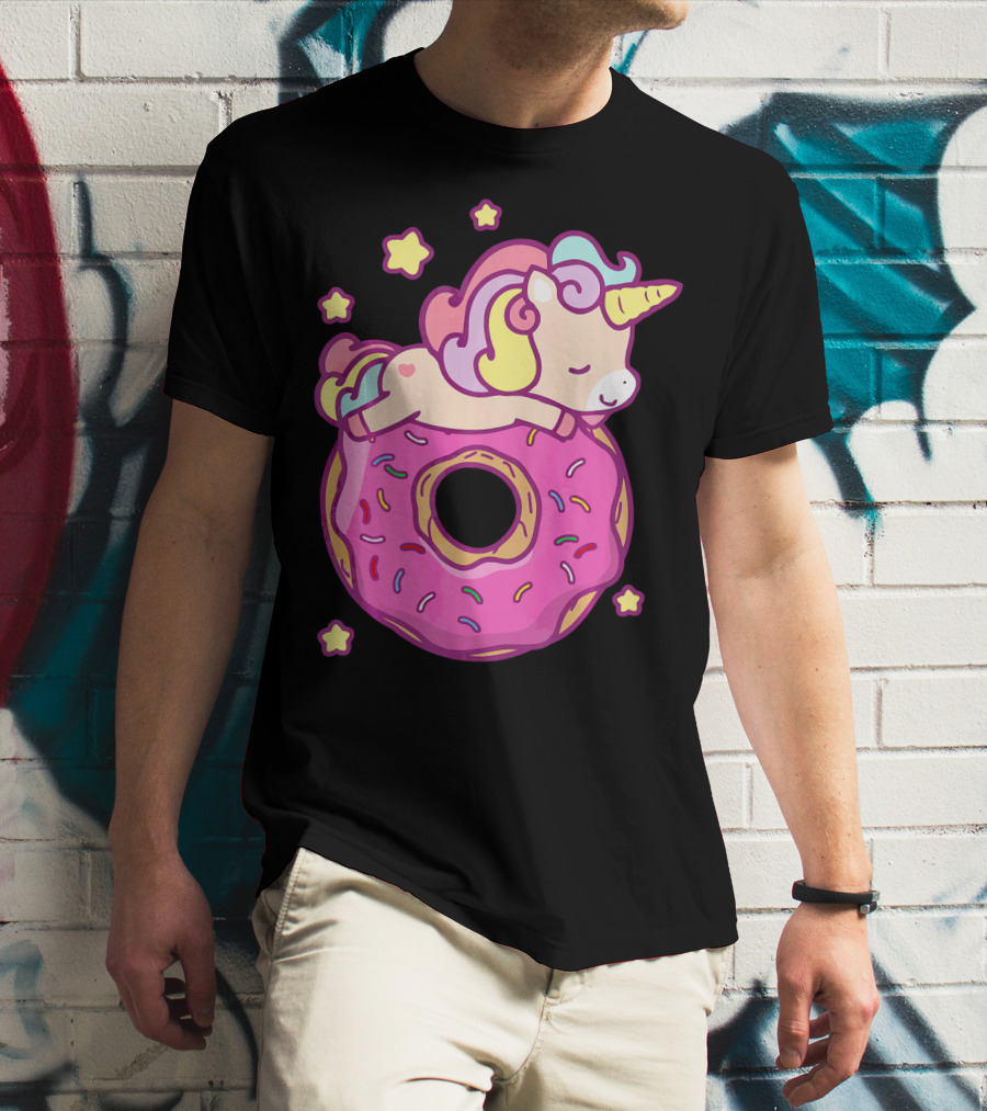 Cute Unicorn Donut Girls Kids Donut Day Sleepy Starry Sprinkle Delight T-Shirt