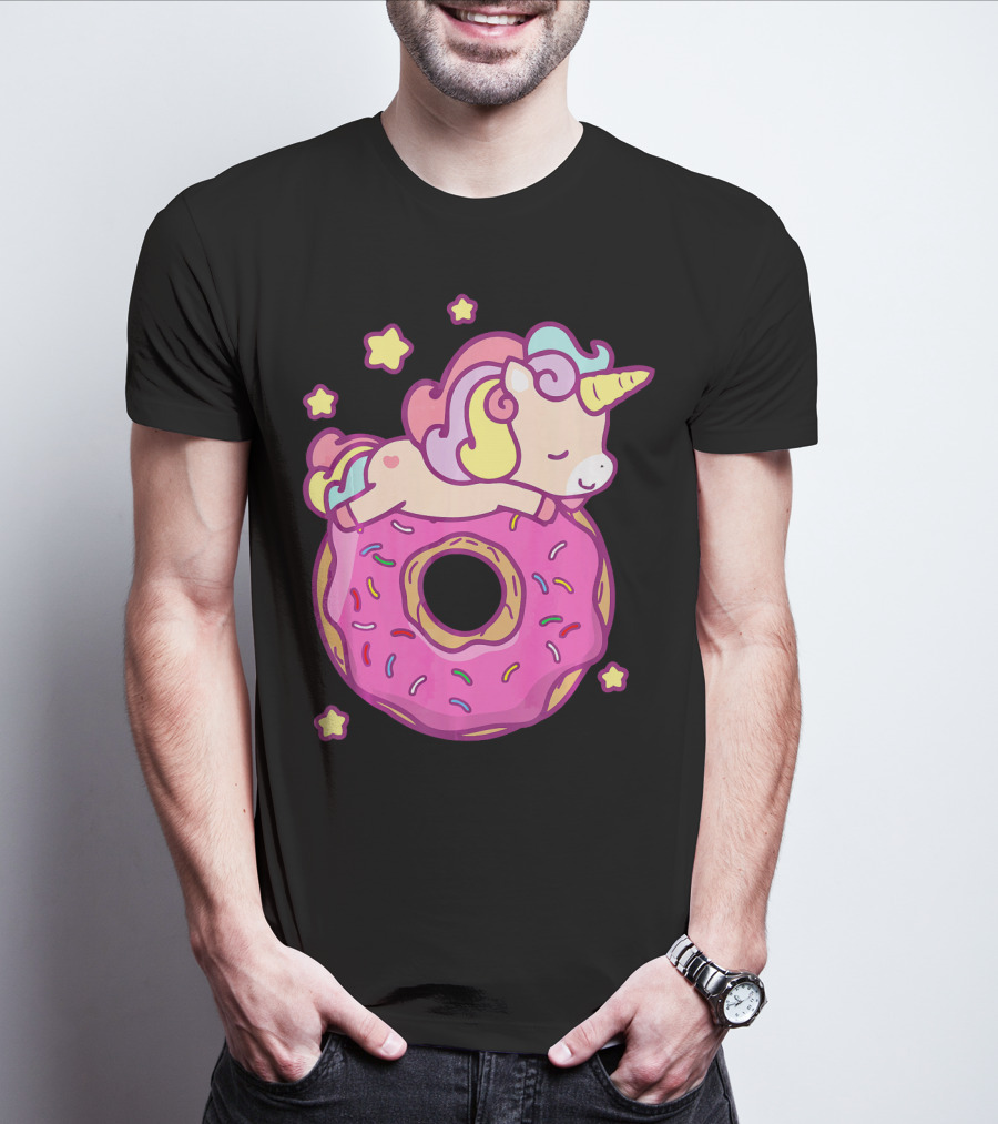 Cute Unicorn Donut Girls Kids Donut Day Sleepy Starry Sprinkle Delight T-Shirt