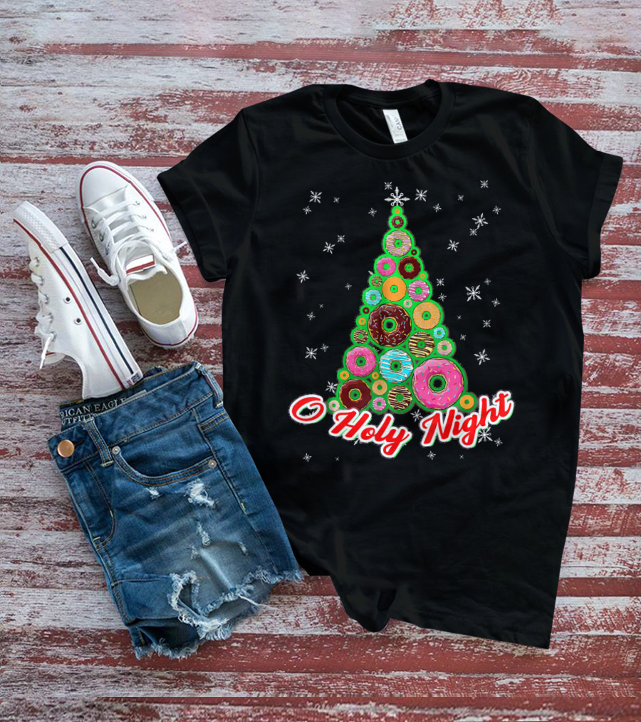 O Holy Night Donut Christmas Tree With Snowflakes T-Shirt