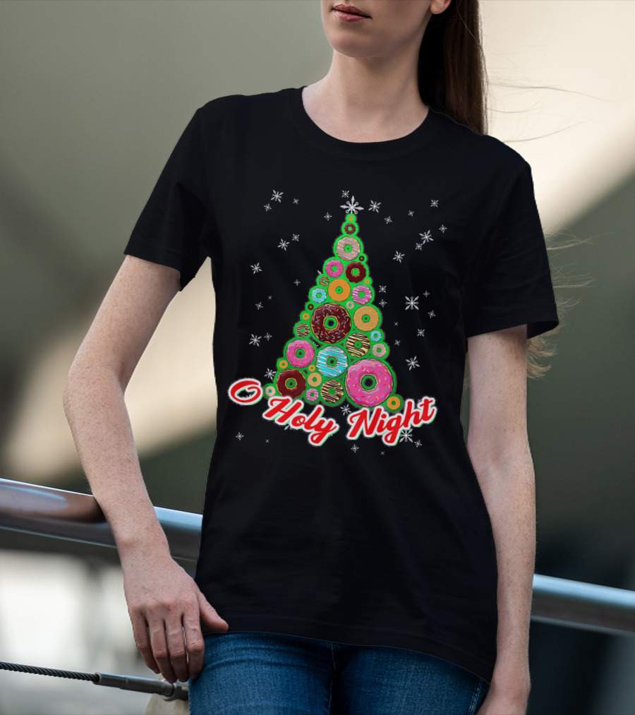 O Holy Night Donut Christmas Tree With Snowflakes T-Shirt