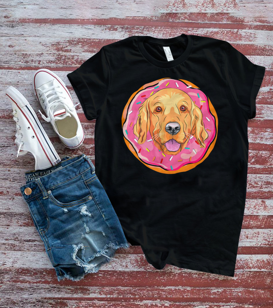 Funny Golden Retriever Donut Dog Face T-Shirt