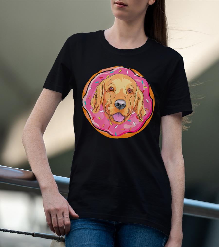 Funny Golden Retriever Donut Dog Face T-Shirt