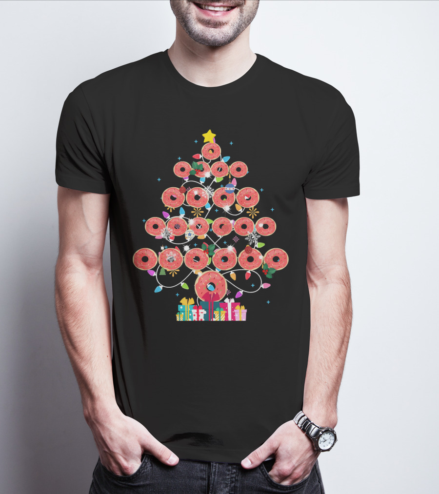 Donut Christmas Tree With Lights And Presents T-Shirt
