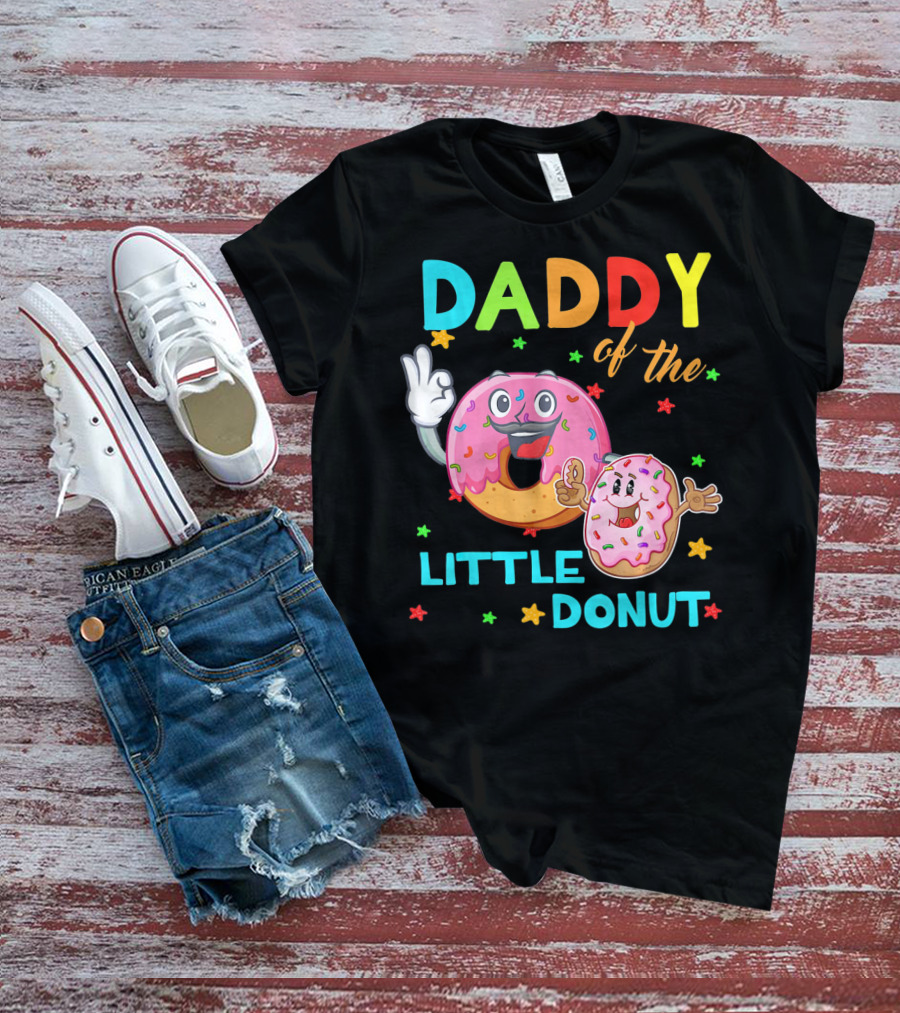 Daddy Of The Little Donut Birthday Celebration With Colorful Cartoon Donuts T-Shirt
