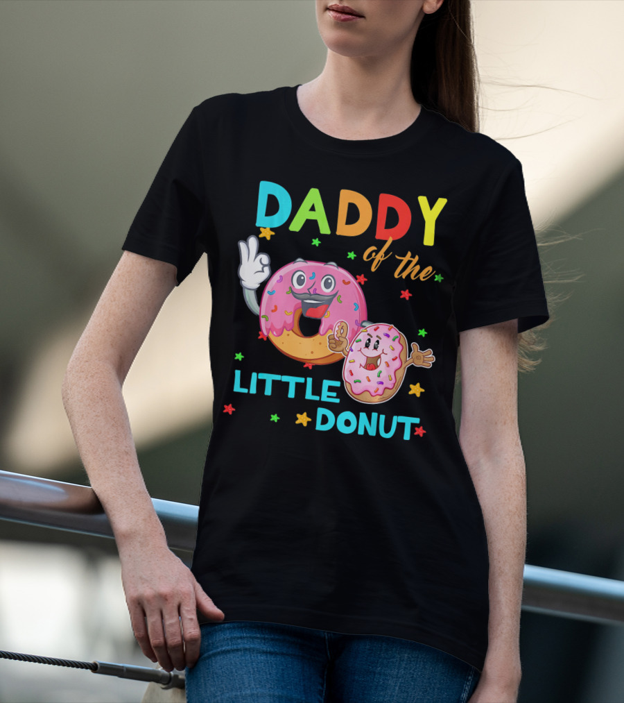 Daddy Of The Little Donut Birthday Celebration With Colorful Cartoon Donuts T-Shirt