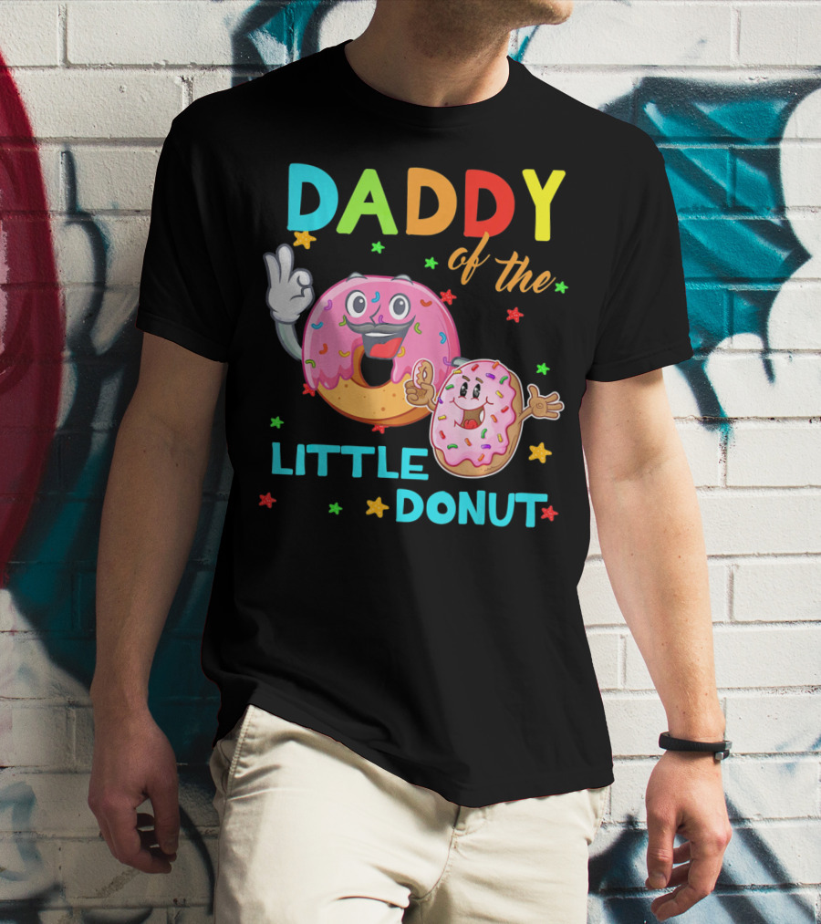 Daddy Of The Little Donut Birthday Celebration With Colorful Cartoon Donuts T-Shirt