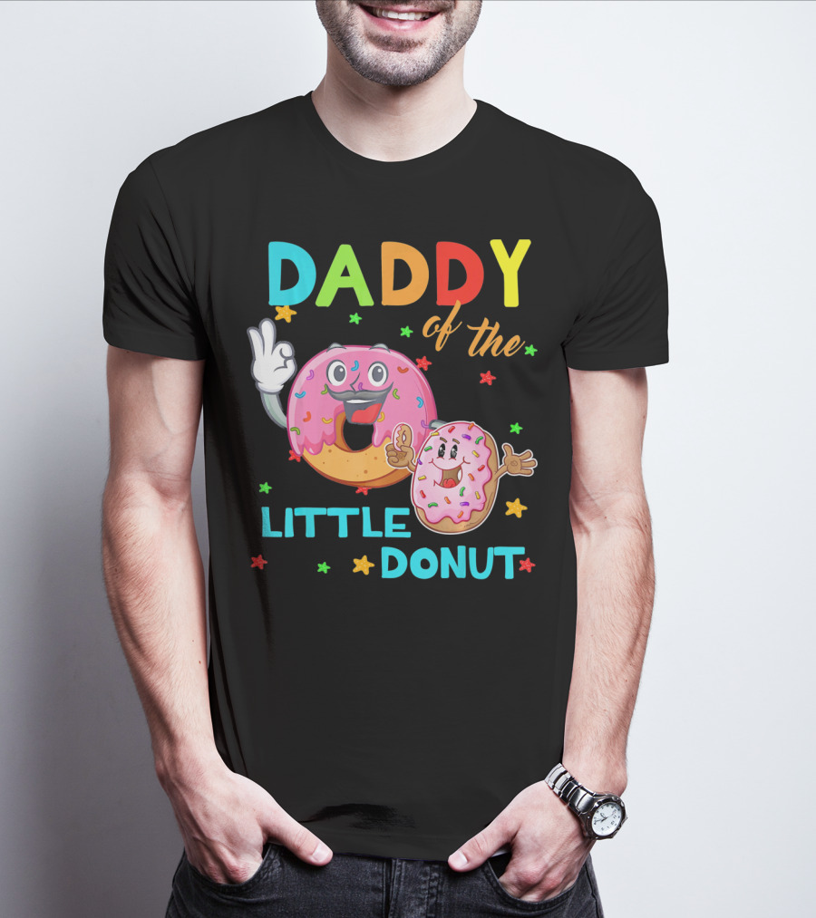 Daddy Of The Little Donut Birthday Celebration With Colorful Cartoon Donuts T-Shirt