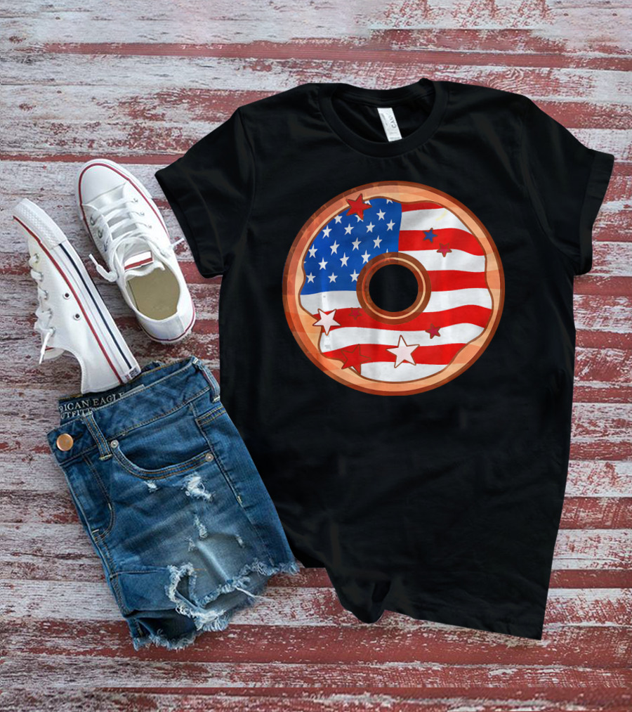American Flag Donut USA Patriotic Doughnut T-Shirt