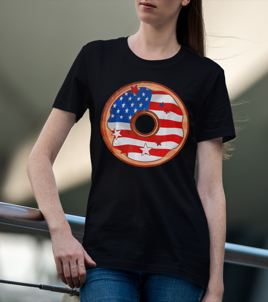American Flag Donut USA Patriotic Doughnut T-Shirt