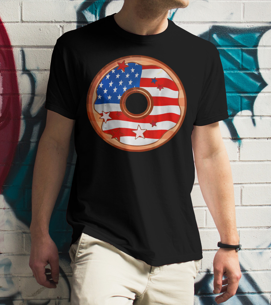 American Flag Donut USA Patriotic Doughnut T-Shirt