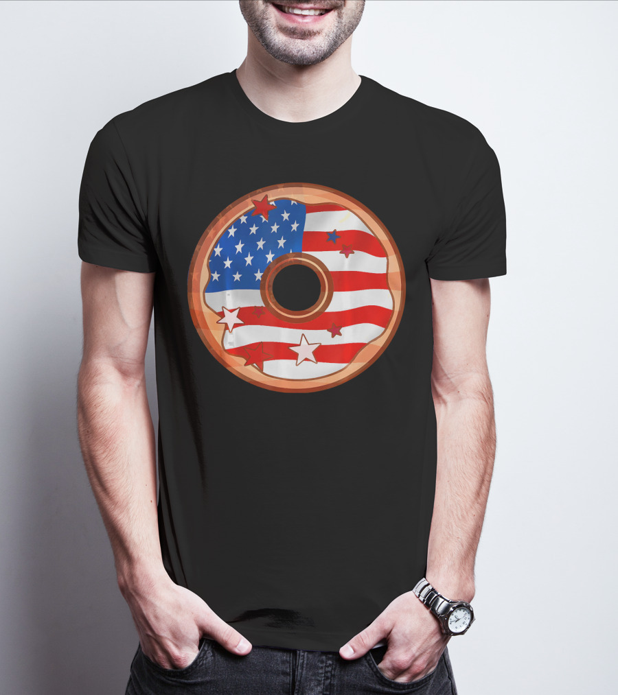 American Flag Donut USA Patriotic Doughnut T-Shirt
