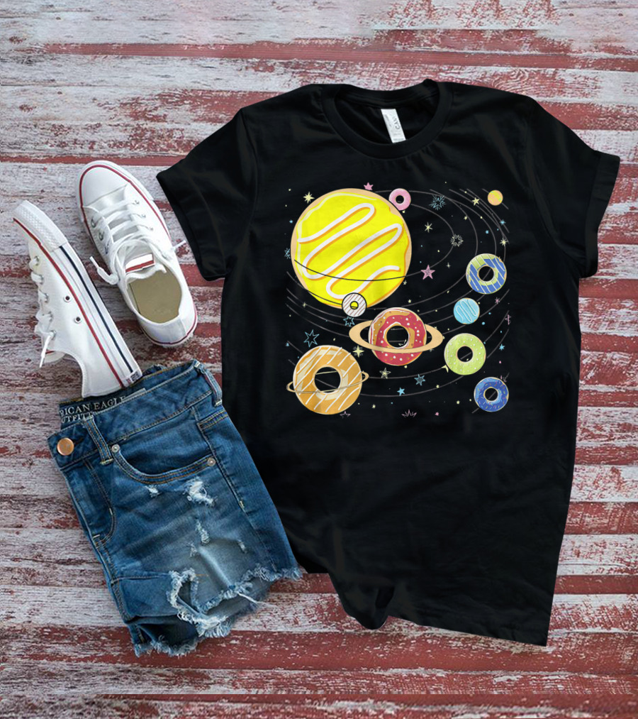 Galaxy Planets As Glazed Donuts Doughnuts With Stars T-Shirt