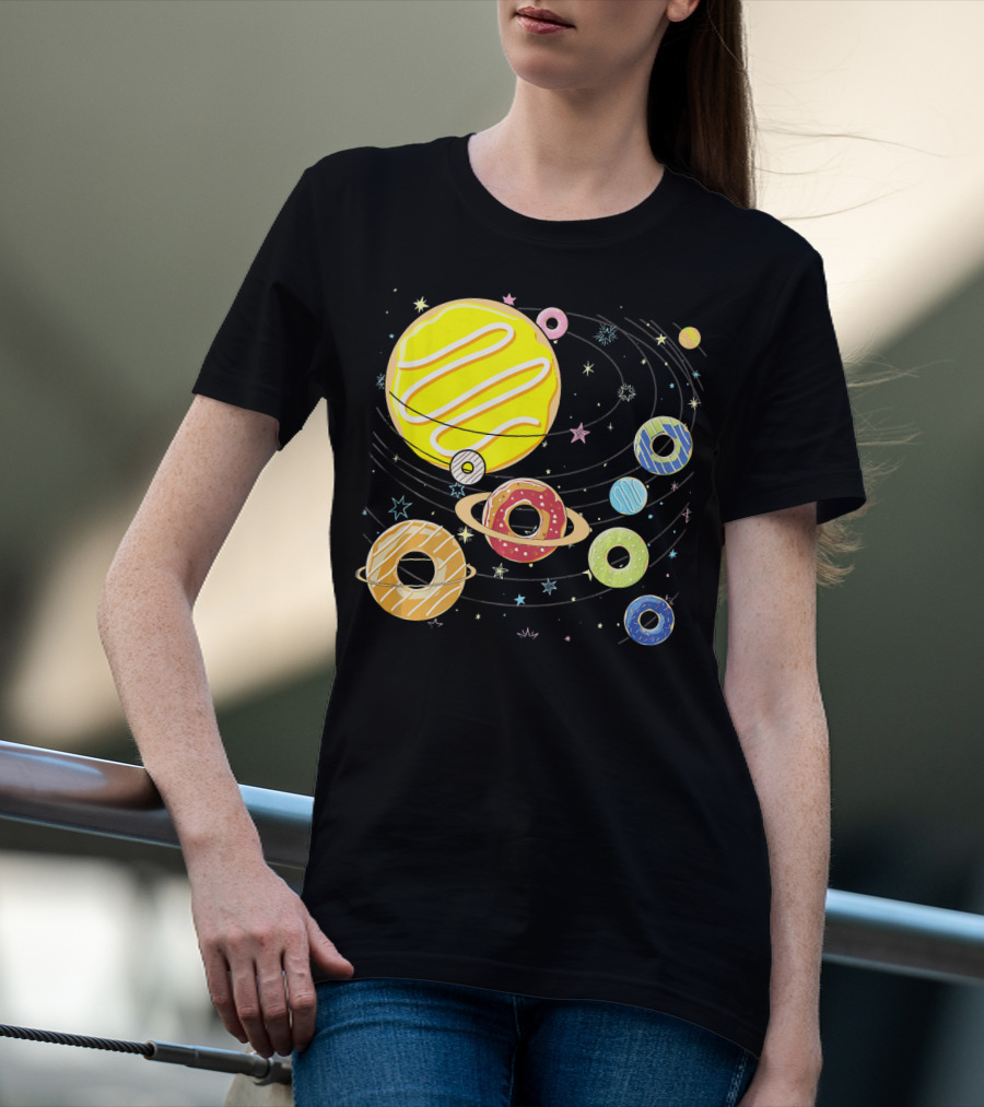 Galaxy Planets As Glazed Donuts Doughnuts With Stars T-Shirt