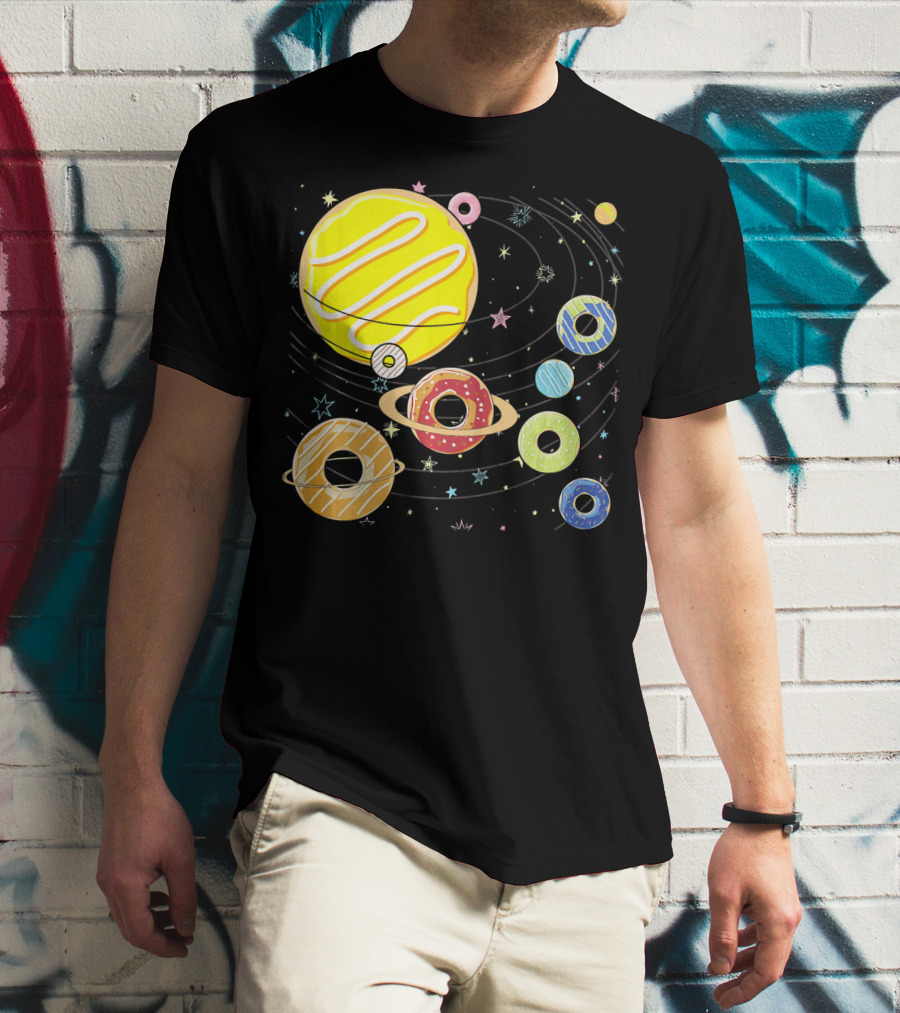 Galaxy Planets As Glazed Donuts Doughnuts With Stars T-Shirt