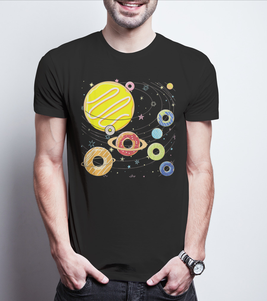 Galaxy Planets As Glazed Donuts Doughnuts With Stars T-Shirt