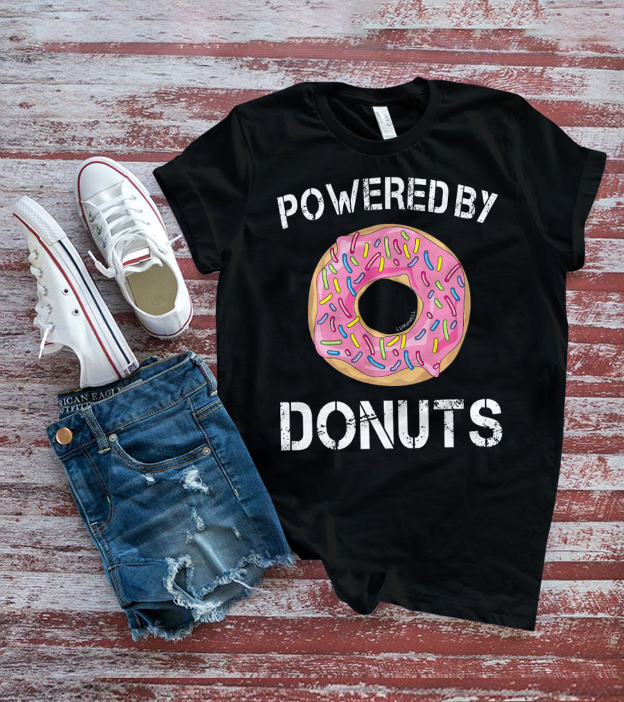Powered By Donuts Funny Donut Pink Frosted Sprinkles T-Shirt