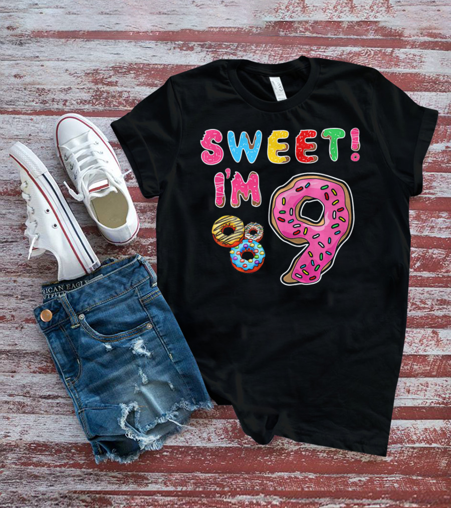 Sweet I'm 9 With Colorful Donuts T-Shirt