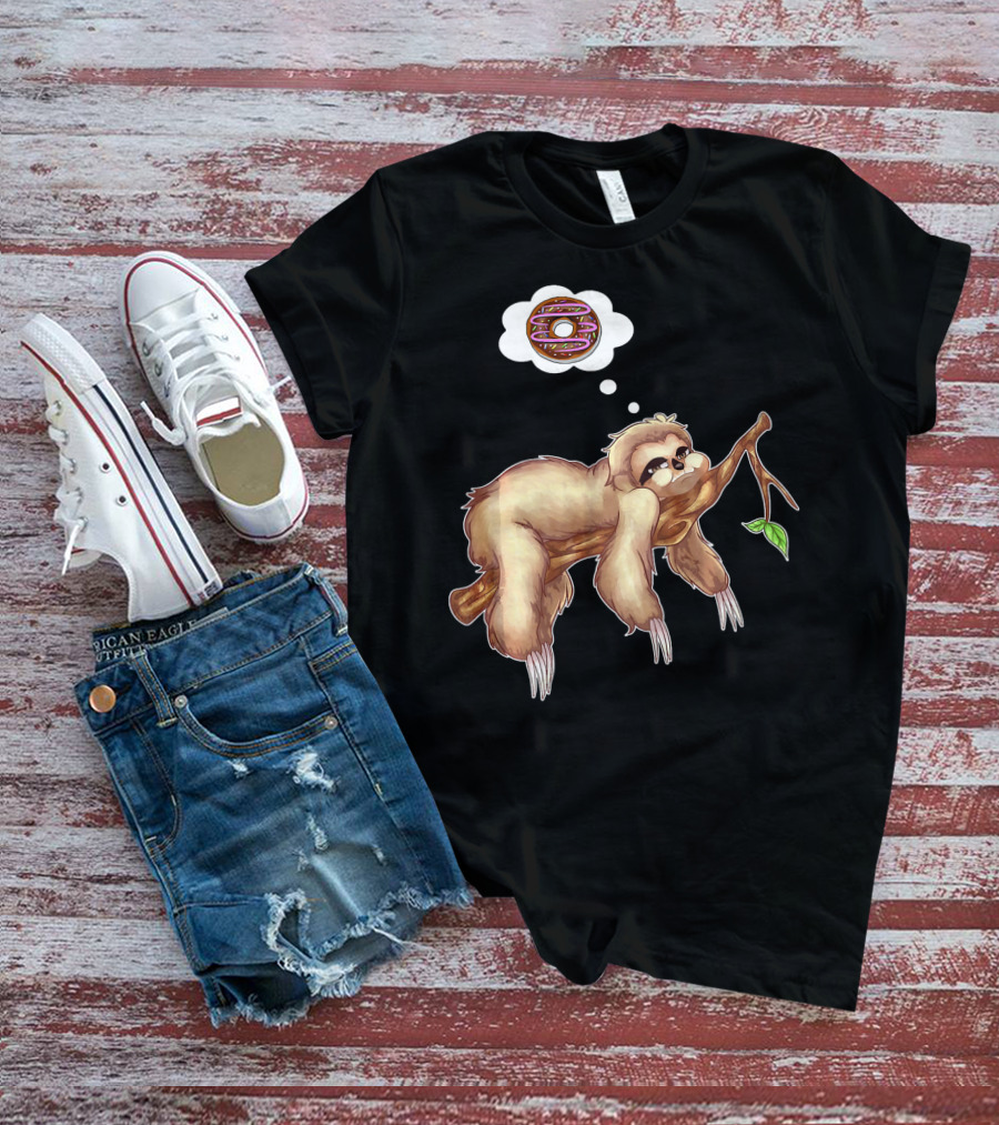 Lazy Sloth Dreaming Of Chocolate Donuts Sleepy Humor T-Shirt