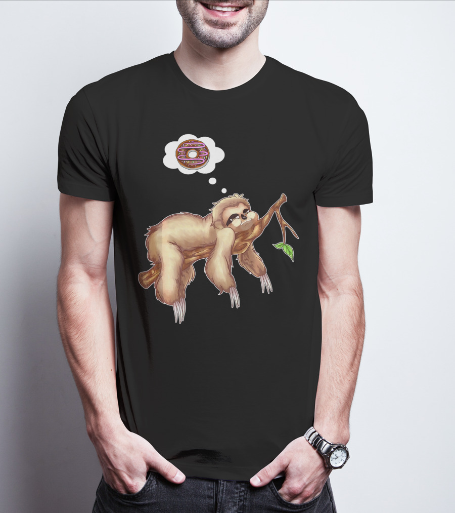 Lazy Sloth Dreaming Of Chocolate Donuts Sleepy Humor T-Shirt