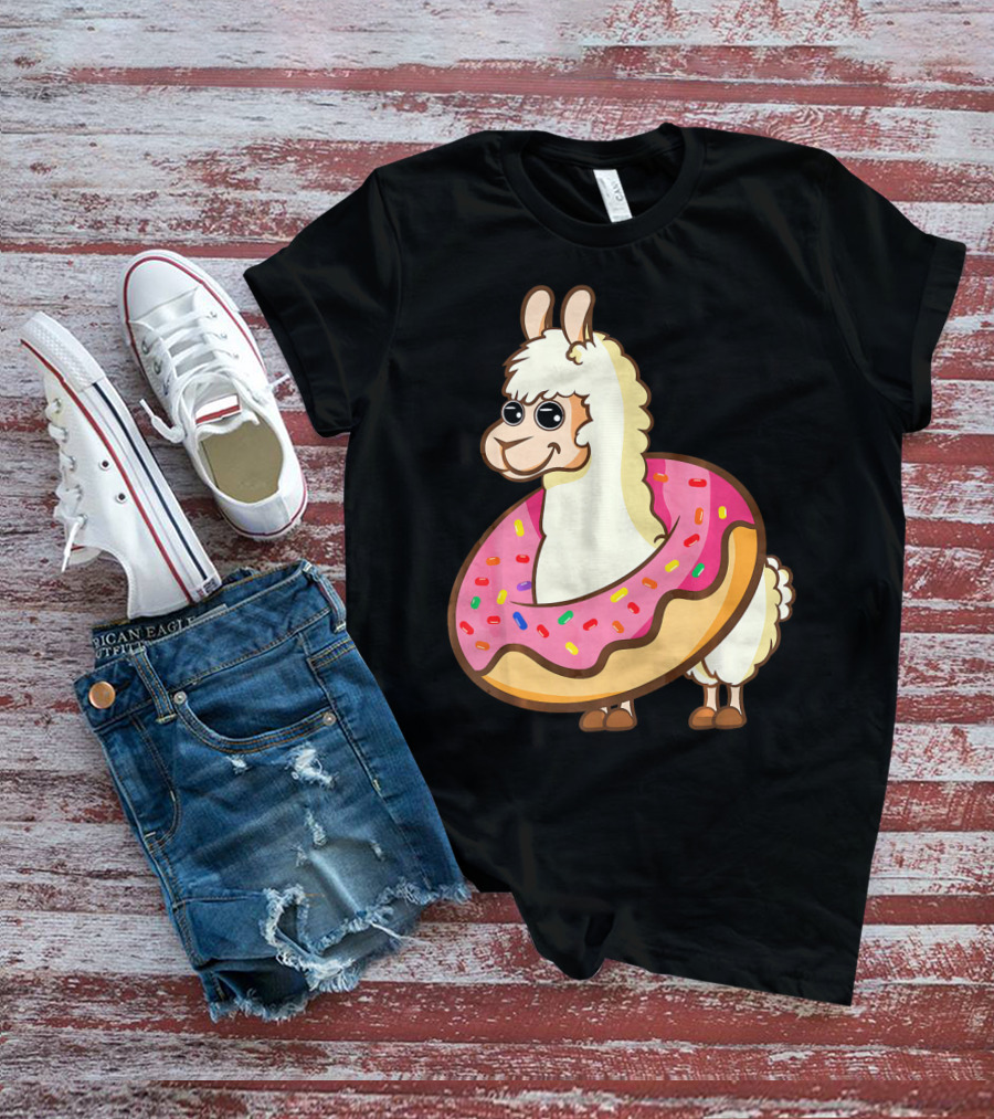 Cute Funny Llama With Sprinkled Donut Tube T-Shirt