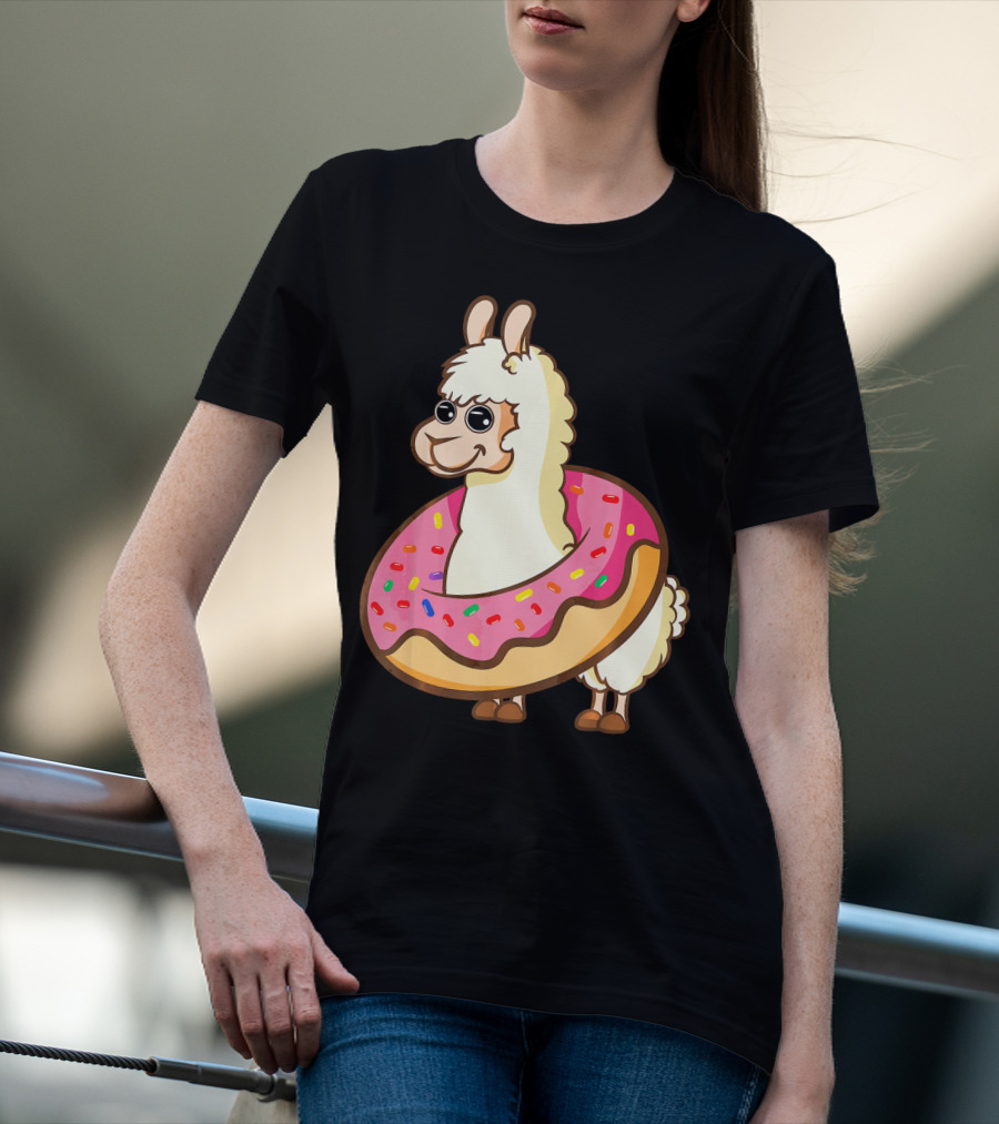 Cute Funny Llama With Sprinkled Donut Tube T-Shirt