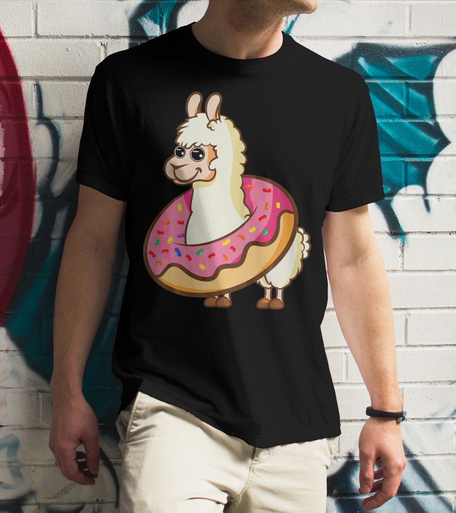 Cute Funny Llama With Sprinkled Donut Tube T-Shirt