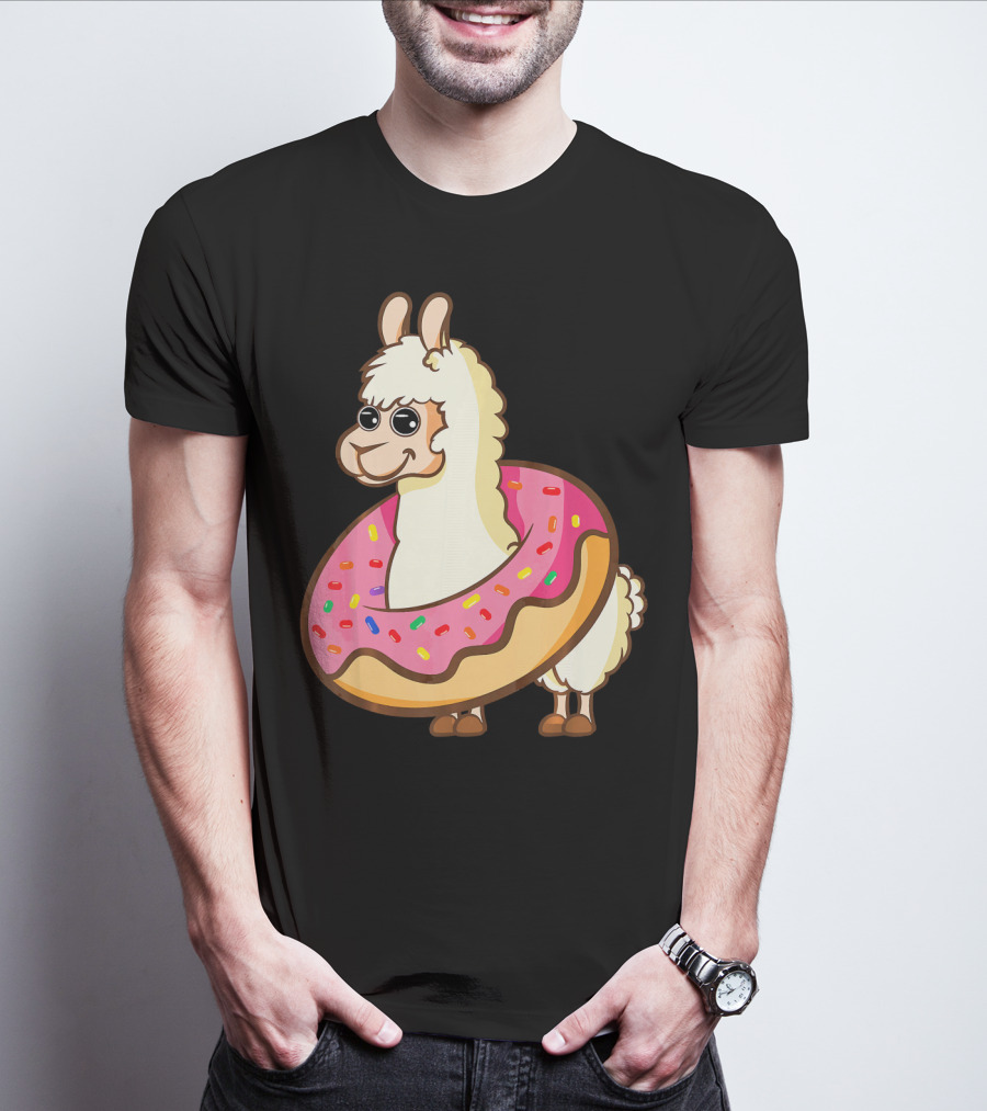 Cute Funny Llama With Sprinkled Donut Tube T-Shirt