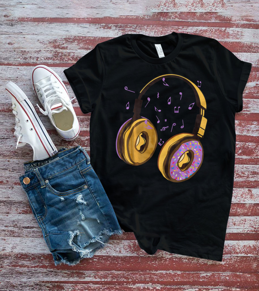 Headphones Donuts With Music Notes Fun T-Shirt