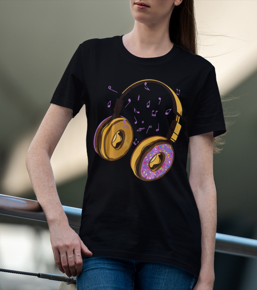 Headphones Donuts With Music Notes Fun T-Shirt