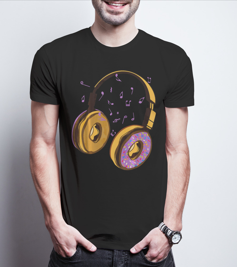 Headphones Donuts With Music Notes Fun T-Shirt