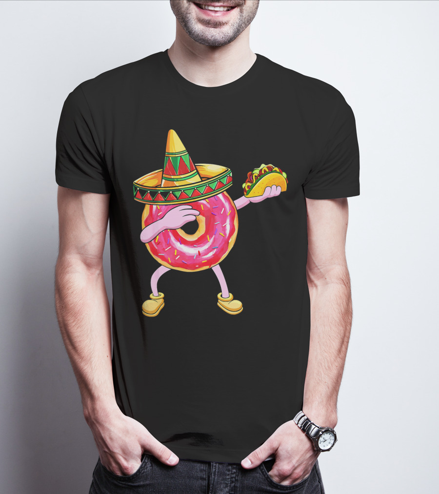 Fun Cinco De Mayo Dabbing Donut Sombrero Taco Party T-Shirt