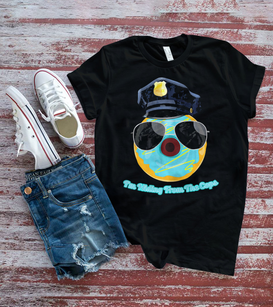 I'm Hiding From The Cops Funny Donut Police Hat Sunglasses T-Shirt