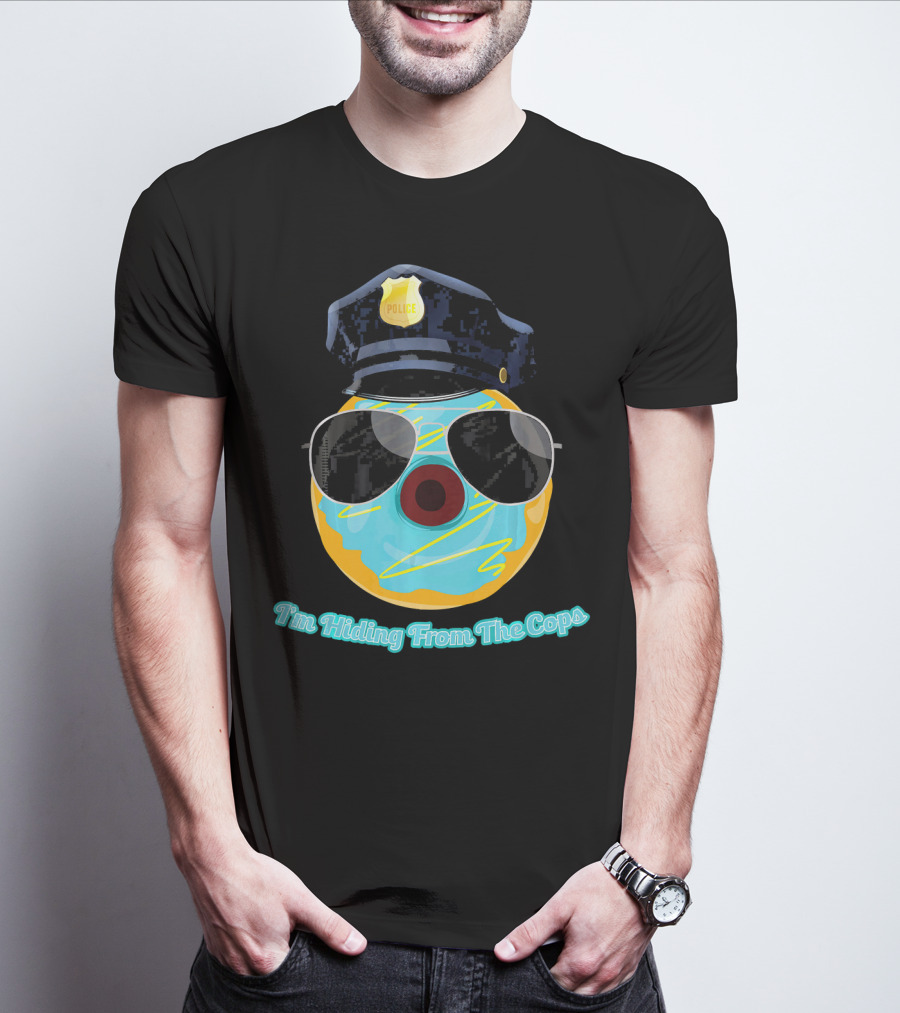 I'm Hiding From The Cops Funny Donut Police Hat Sunglasses T-Shirt