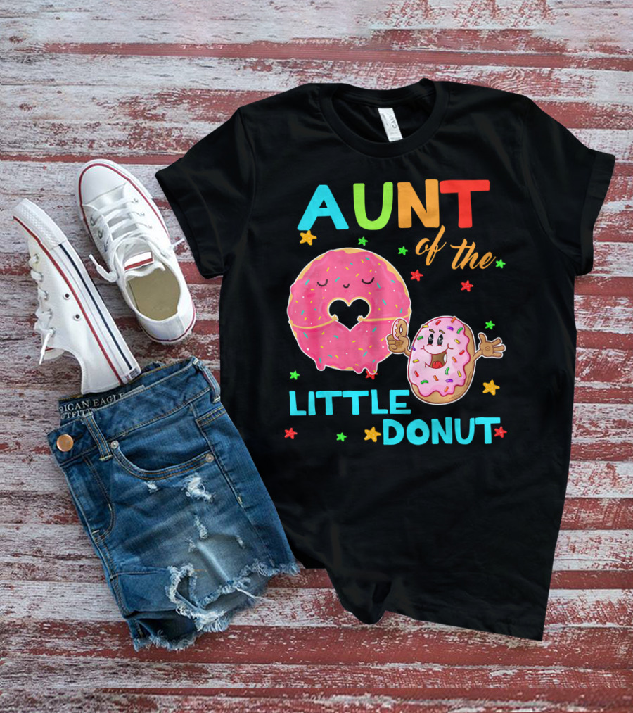 Aunt Of The Little Donut Birthday Colorful Star Sprinkles T-Shirt