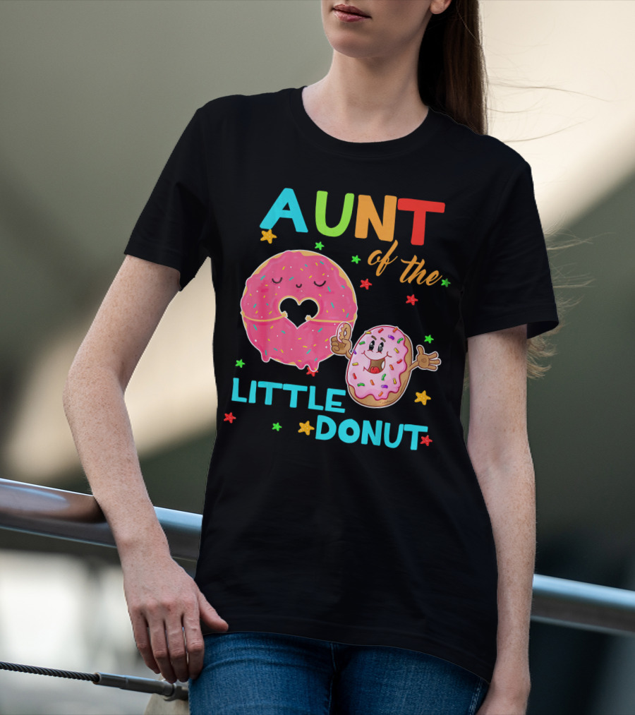 Aunt Of The Little Donut Birthday Colorful Star Sprinkles T-Shirt