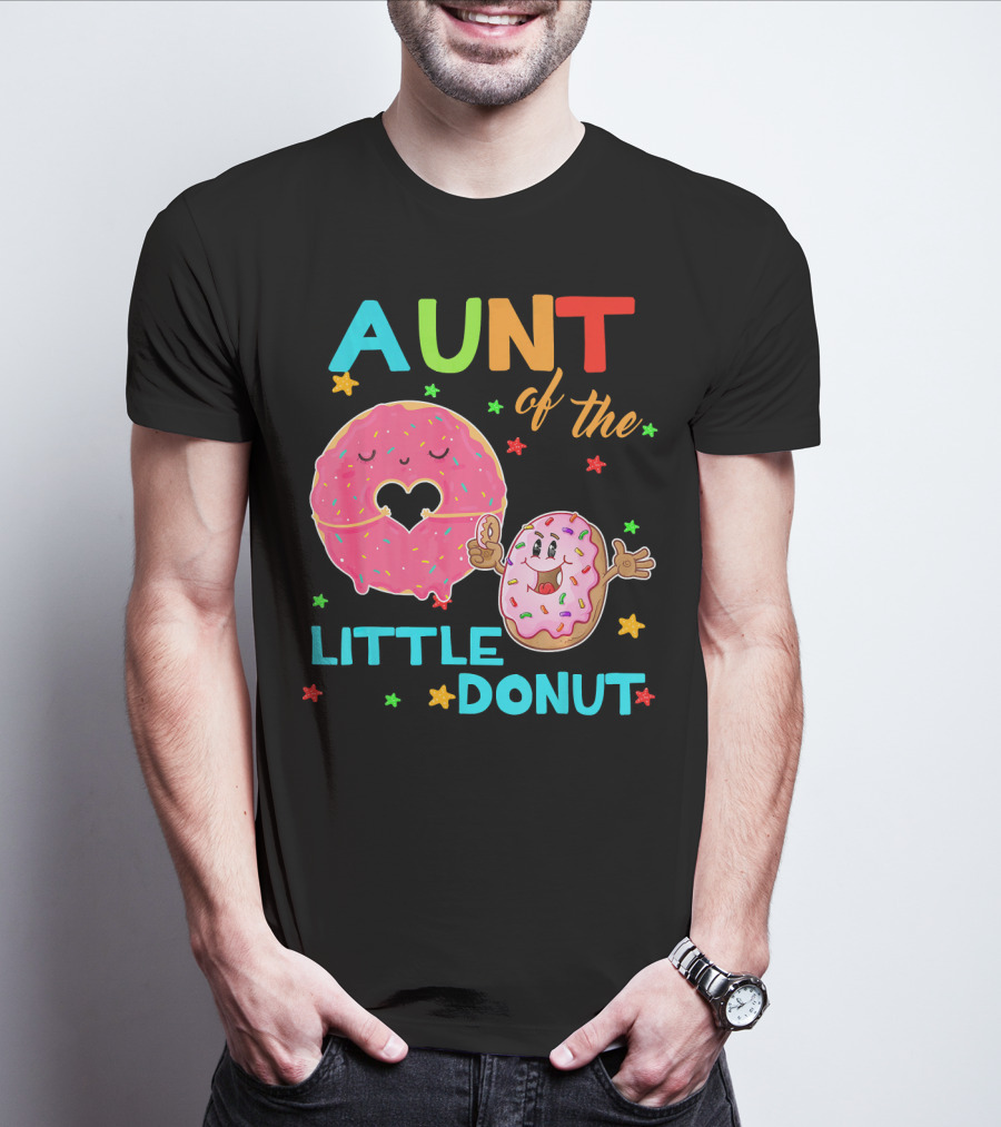 Aunt Of The Little Donut Birthday Colorful Star Sprinkles T-Shirt